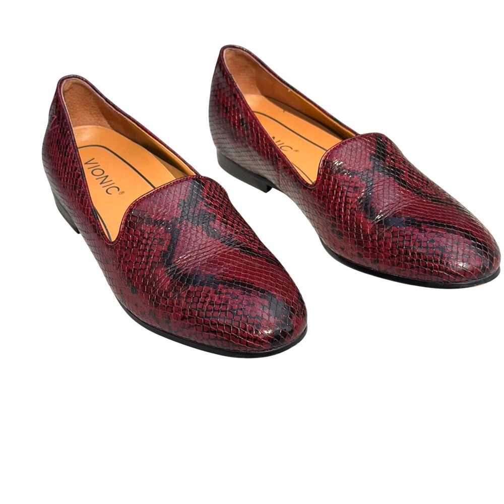 VIONIC Willa Boa Red Snakeskin Leather Slip-On Loafers Flats Comfort Shoe - Picture 15 of 16